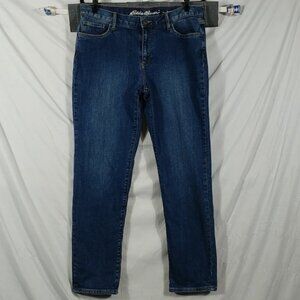 Eddie Bauer Jeans Women's Blue Boyfriend 100% Cotton Lining Red Plaid Size 8